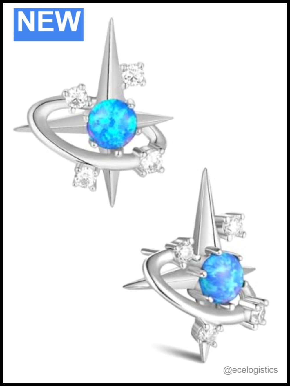 Moissanite Opal Star Stud Earrings 925 Sterling Silver